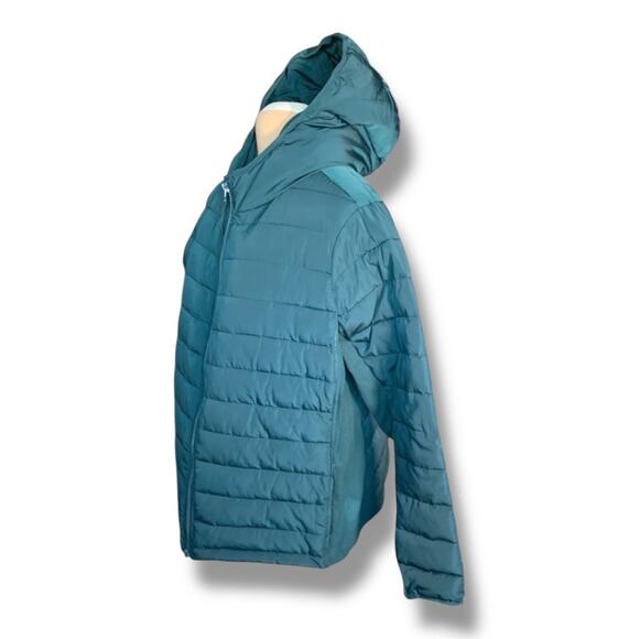 Universal Standard Teal Hooded Puffer Jacket Quilted Medium NWT Comfort Panel - Picture 8 of 11